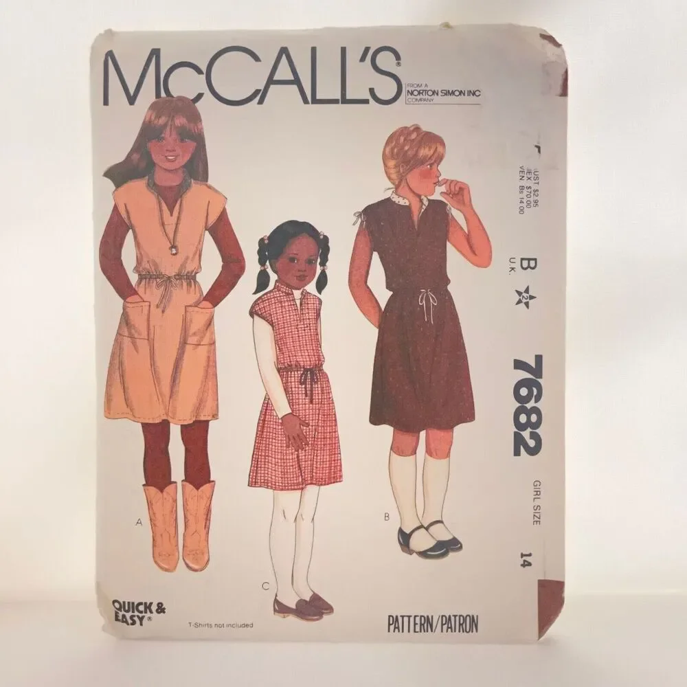 #7682 McCalls Girls Dress Sewing Pattern Size 14